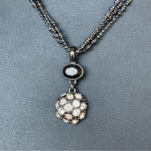 Liz & Co Clear Rhinestone & Black Beaded Pendant Necklace Multi Strand16-18”